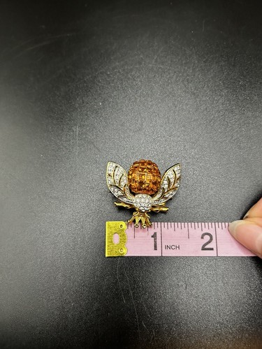 Bee Alive Signed Gold Plated Fly Shaped Orange White Rhinestones Brooch Pin - 第 14/14 張圖片