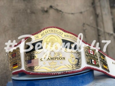 NWA DOM GLOBE WORLDS HEAVYWEIGHT CHAMPION WRESTLING Belt in white  2MM/4MM