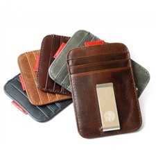Mens Front Pocket Money Clip Wallet Leather RFID Blocking Slim Card Holder cases
