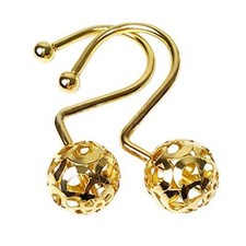 Shower Curtain Hooks Rings,Set of 12 Brass Decorative Bling Metal Gold