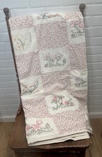 Vintage Hand Embroidered/Hand Stitched Patchwork State Flower Quilt - Throw