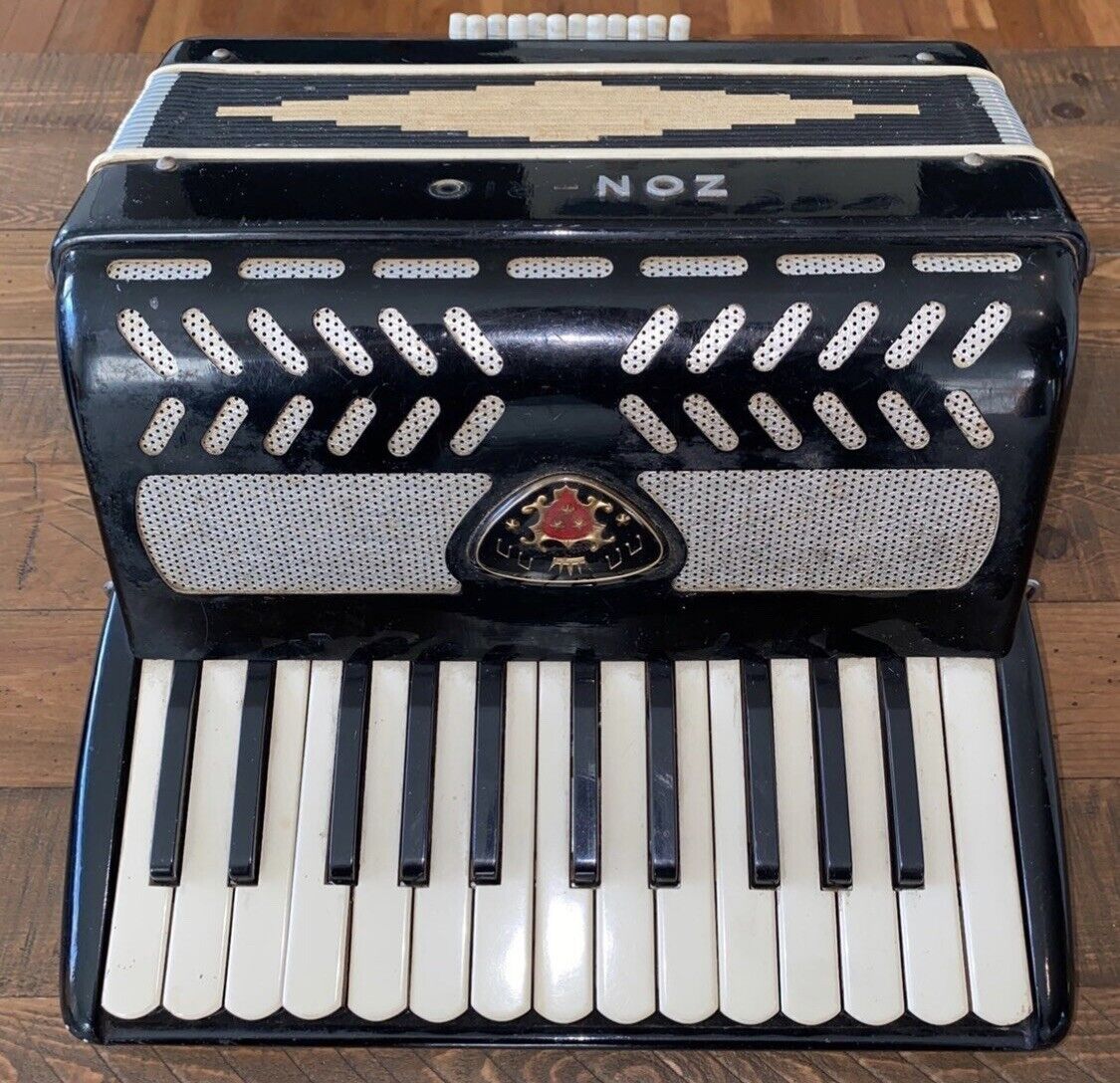 Sano Zon-Rio Model 18 Black Piano Accordion Instrument Made in Italy Vintage