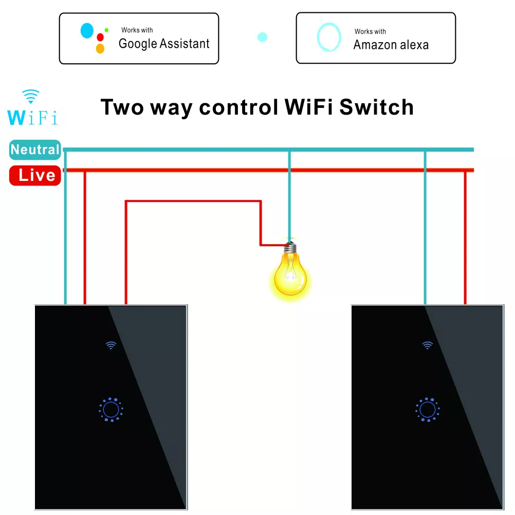 WiFi Smart Light Switch Black, Touch Light Switch with LED Indicator, US  Standard Wall Switch Compatible with Alexa, Google Assistant,SmartLife