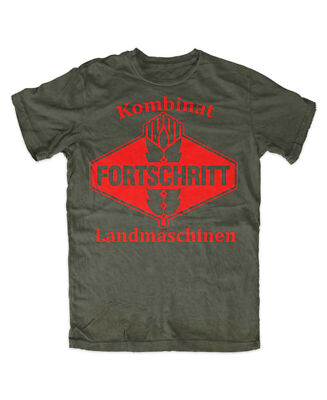 Kombinat Fortschritt T-Shirt OLIV  / Druck ROT  Traktor IFA LPG Agra ZT 300