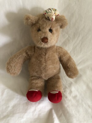 Vintage 1990 Gund Brown Teddy Bear Red Shoes Plush Korea