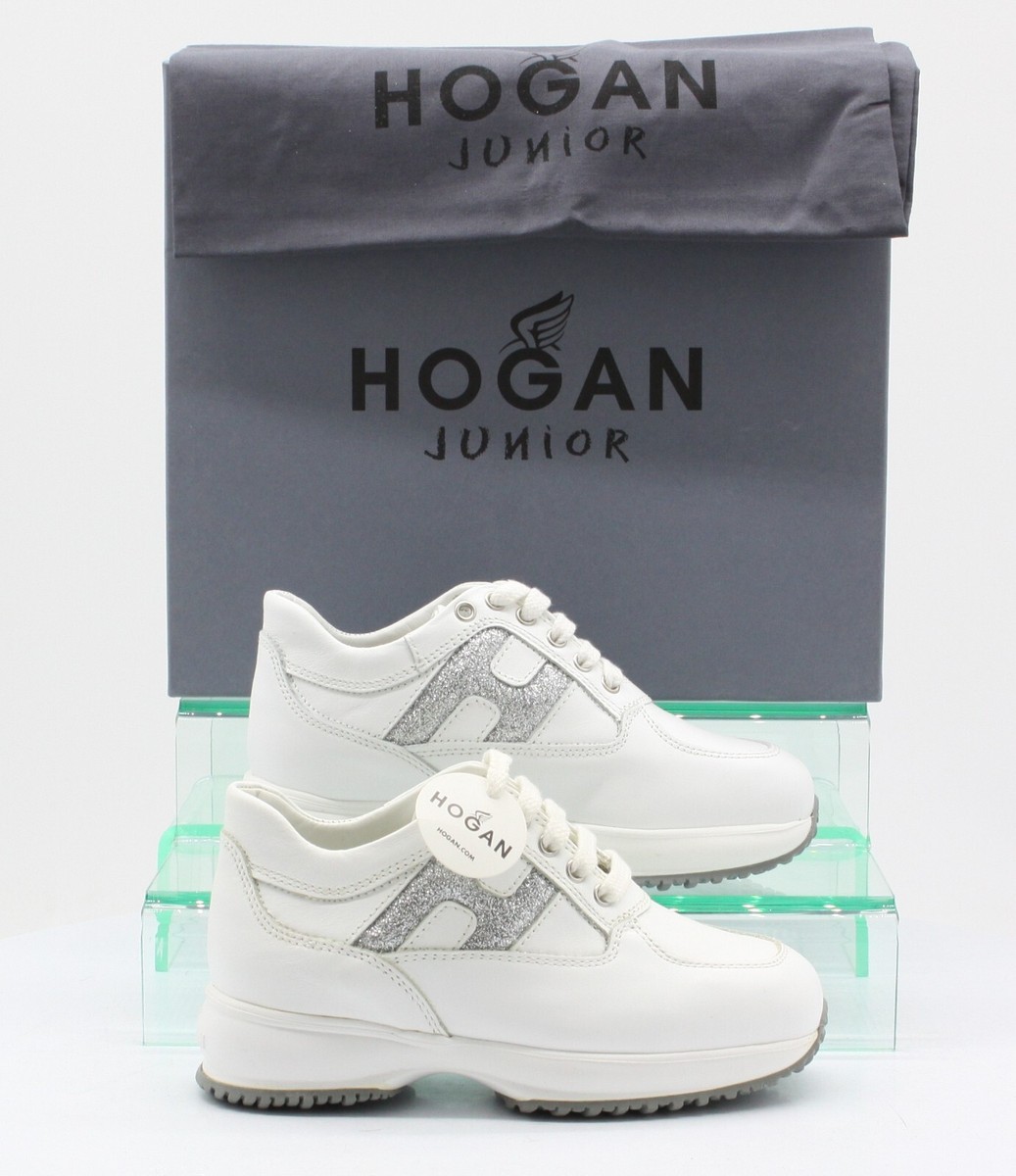 HOGAN JUNIOR GIRLS TRAINERS GLITTER LOGO UK 10k EU 28 WHITE RRP
