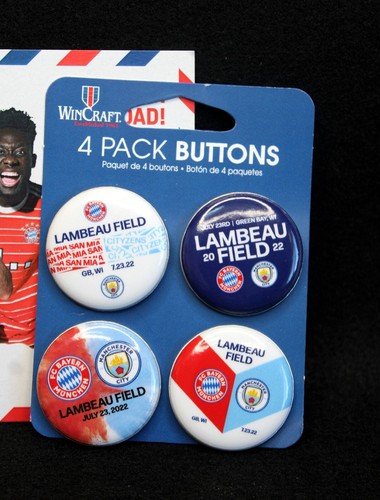 Bayern Munich vs Manchester City at Lambeau Field 4-Pack Button Pin Set by WinCr - Picture 3 of 4