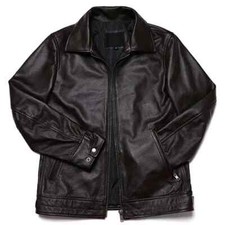 Black Men's Biker Coat 100 Real Lambskin Leather Motorcycle Lined Up Zip Jacket
