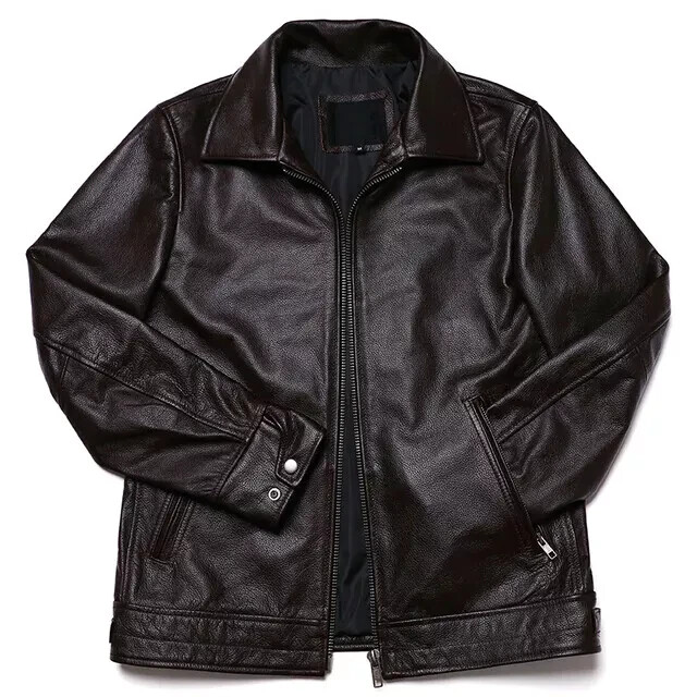 Abrigo de motociclista negro para hombre 100 % piel de cordero real chaqueta ...