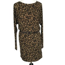 Michael Kors Dress Size S Small Brown Cheetah Print Long Sleeve Stretch Belted