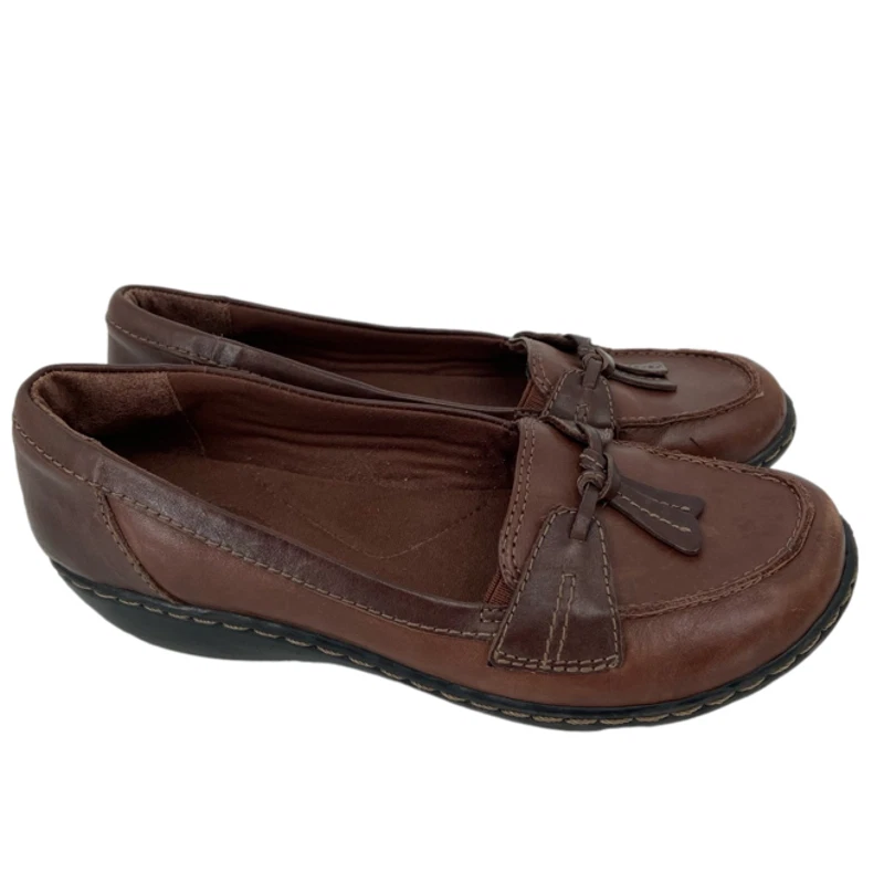 Mocassino slip on donna Clarks Collection scarpa comoda imbottita marrone taglia 7 5