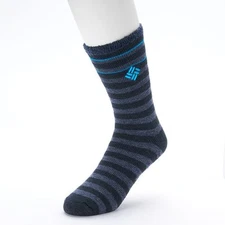 New Men's Columbia Striped Lodge Crew Socks Shoe Size 6-12 NAVY