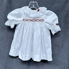 Vintage Polly Flinders White Lace Smocked Rosebud Dress 24 Mo