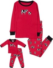 Leveret Cow Pajamas Matching kids  18inch Doll - Red , 100 cotton sleepwear