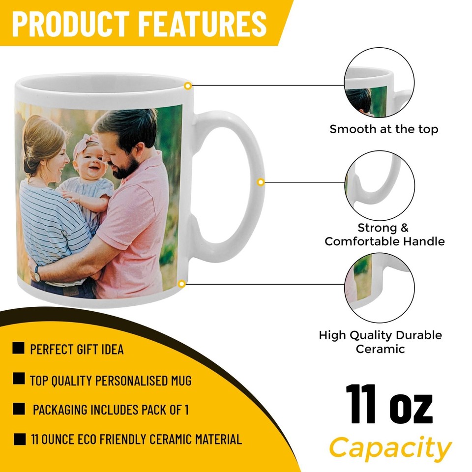 Mug Personnalisé | Photo, Logo, Texte | Cadeau Noël, Anniversaire, Fête | 330ml Blanc