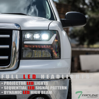 Topline For 2007-2014 GMC Sierra Full LED Sequential Projector Headlights -Black