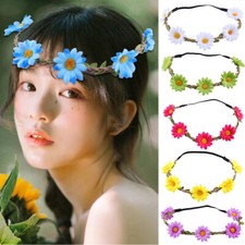 Sunflowers Daisy Flowers Boho Headband Braided Flower Leaves Bridal Headpiece