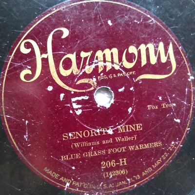 78 rpm Harmony 206, Blue Grass Foot Warmers, Senorita Mine, I Be Blue, jazz G