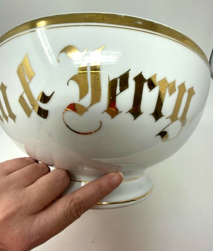 Antique Joseph Schachtel JS Germany Tom & Jerry Punch Bowl Gold Cream Christmas - Picture 5 of 12