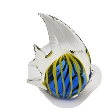 Angel Fish Glass Paperweight Figurine Decor Blue Yellow