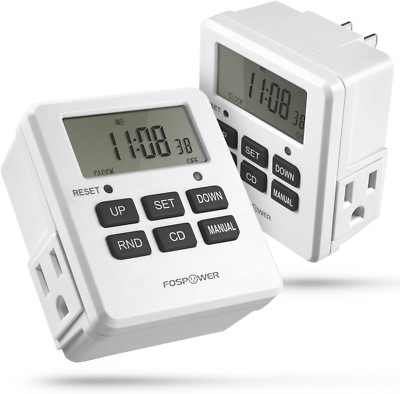 Digital Outlet Timer (2 Pack), FosPower ETL Listed, Digital LCD Dual Outlet Prog