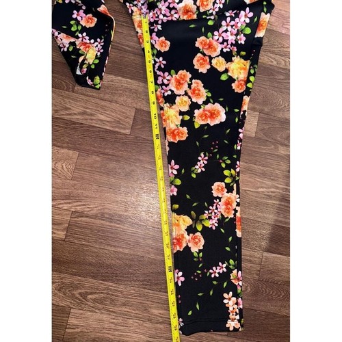 Like an Angel Floral Print Pants Casual Stretch Trousers Black 2X - Picture 5 of 7
