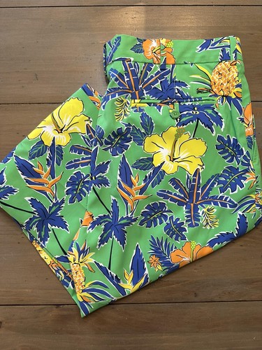 RLX Ralph Lauren Pants Mens 36x32 Green Floral Hawaiian Golf Polyester Bright