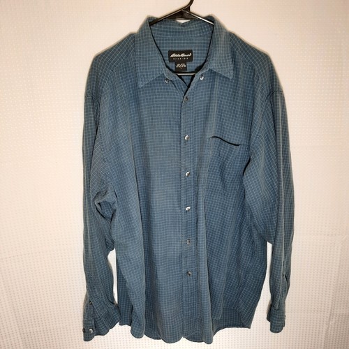 Vintage Eddie Bauer L Hemd Herren Blau Kariert Langarm Baumwolle Button Down Taiwan
