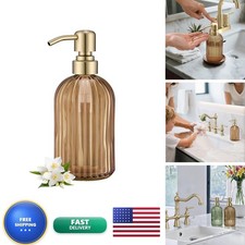 Leetcp 16 OZ Amber Glass Soap Dispenser, Amber Stripe Bathroom Hand Soap