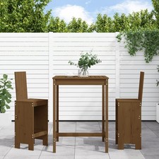 Wooden Garden Pub Set Patio Table & 2 Stools Solid Pine Brown