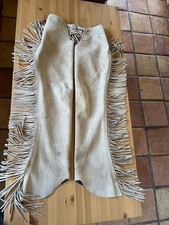 Western Suede Leather Tan Cowboy Chaps Fringe Zipper Horse Riding Show