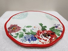 Pioneer Woman Red Trim Floral Flower Country Garden Dinner Plate 10" Scalloped