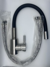 Flexible Swan Neck Kitchen Mixer Tap Brushed Stainless Steel & Black 360° Swivel