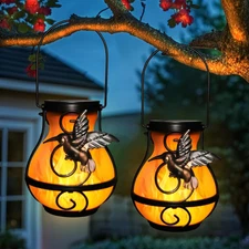 2 Pack Solar Lanterns Outdoor Waterproof Hummingbird Hanging Solar Lantern Flick
