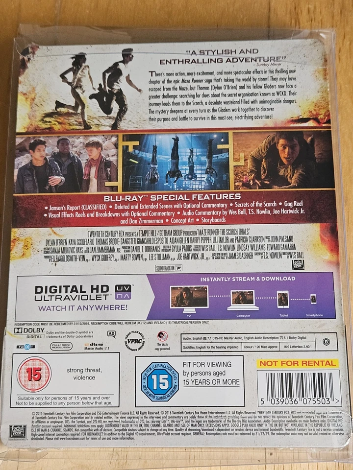 MAZE RUNNER : THE SCORCH TRIALS - UK EXCLUSIVE BLU-RAY STEELBOOK - NEW & SEALED - Image 2 of 3