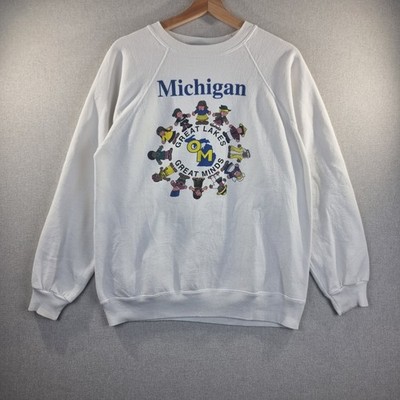 Vintage 90s Hanes Michigan Great Lakes Great Minds Sweatshirt White Size L