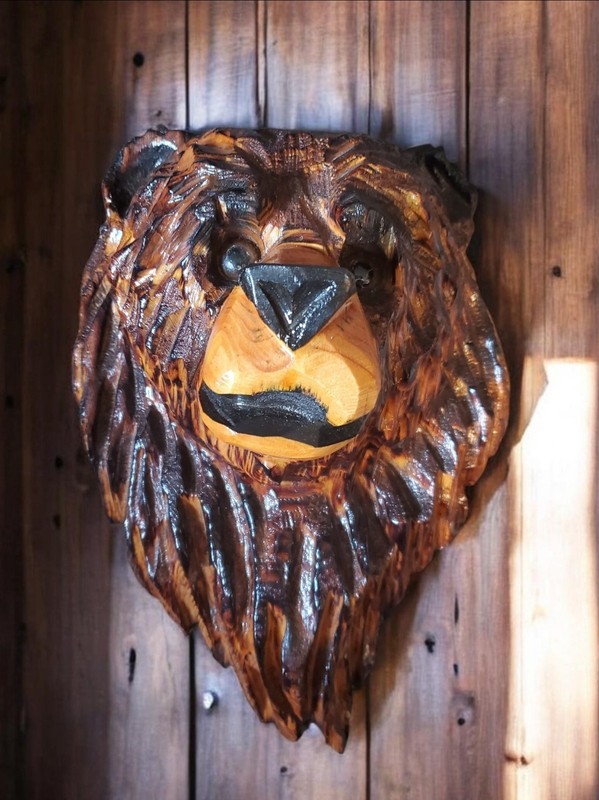 Hand Carved in Alaska Rustic Wooden Bear Sculpture Trophy Wall Hanging 12x9x6