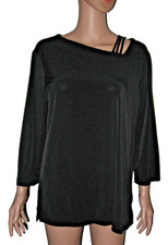 Top tunica donna CHICO'S collo asimmetrico manica 3/4 poliestere nero taglia 2 NUOVO