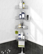 Corner Shower Caddy Tension Pole, Quick Setup, Rust-Free Bathroom Shower Organiz