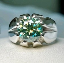 4.50 Ct Certified Treated Blue Diamond Solitaire Men's Ring. 925 Sterling Silver