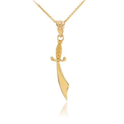 Krummsäbel Schwert Halskette aus poliertem Gold (S/L) (erhältlich in Gelb/Rose/Weiß)