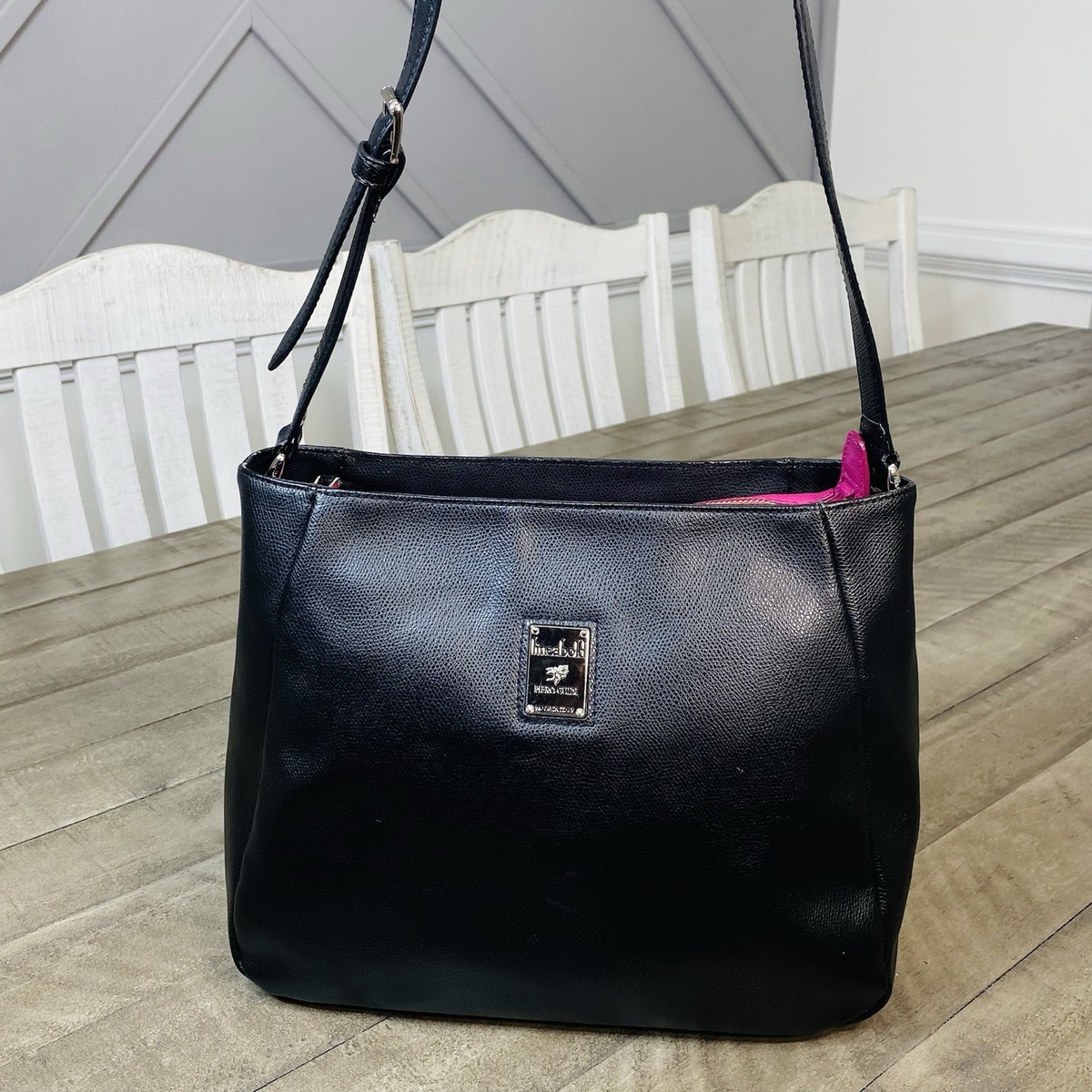 Piero Guidi Lineabold Shoulder Bag Black Leather Silver Hardware
