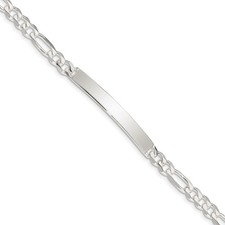 925 Sterling Silver Figaro Link Chain ID Bracelet 8" 11.44gm