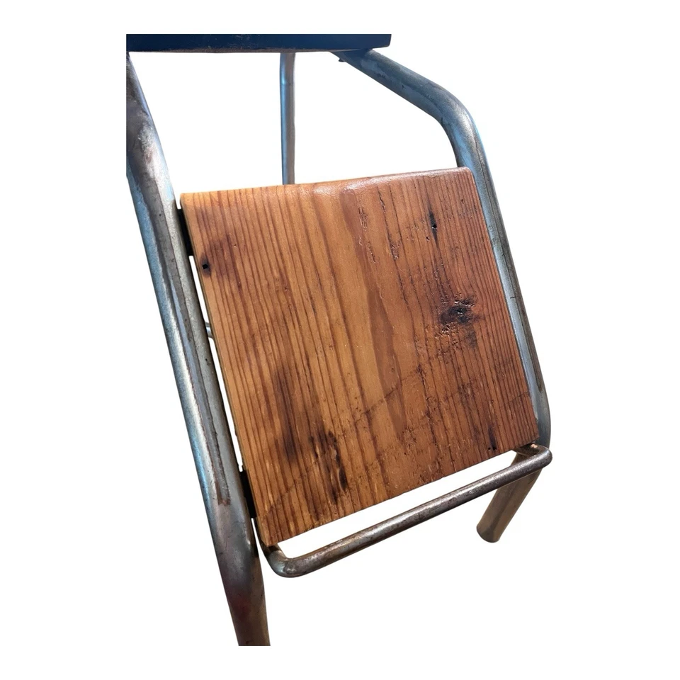 Taburete de montaje vintage de madera resistente cromado acolchado retirado zapato vendedor tienda Foto 3 de 4