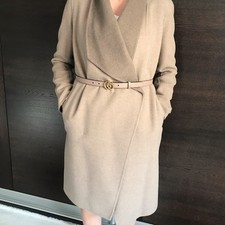 MASSIMO DUTTI Cashmere Two Tone Brown Wool  Waterfall Coat Belt Limited LARGE