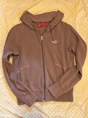 Puma Women s Zip Hoodie Sweatshirt XL Beige Pink Logo   Runs Small   Full Zip