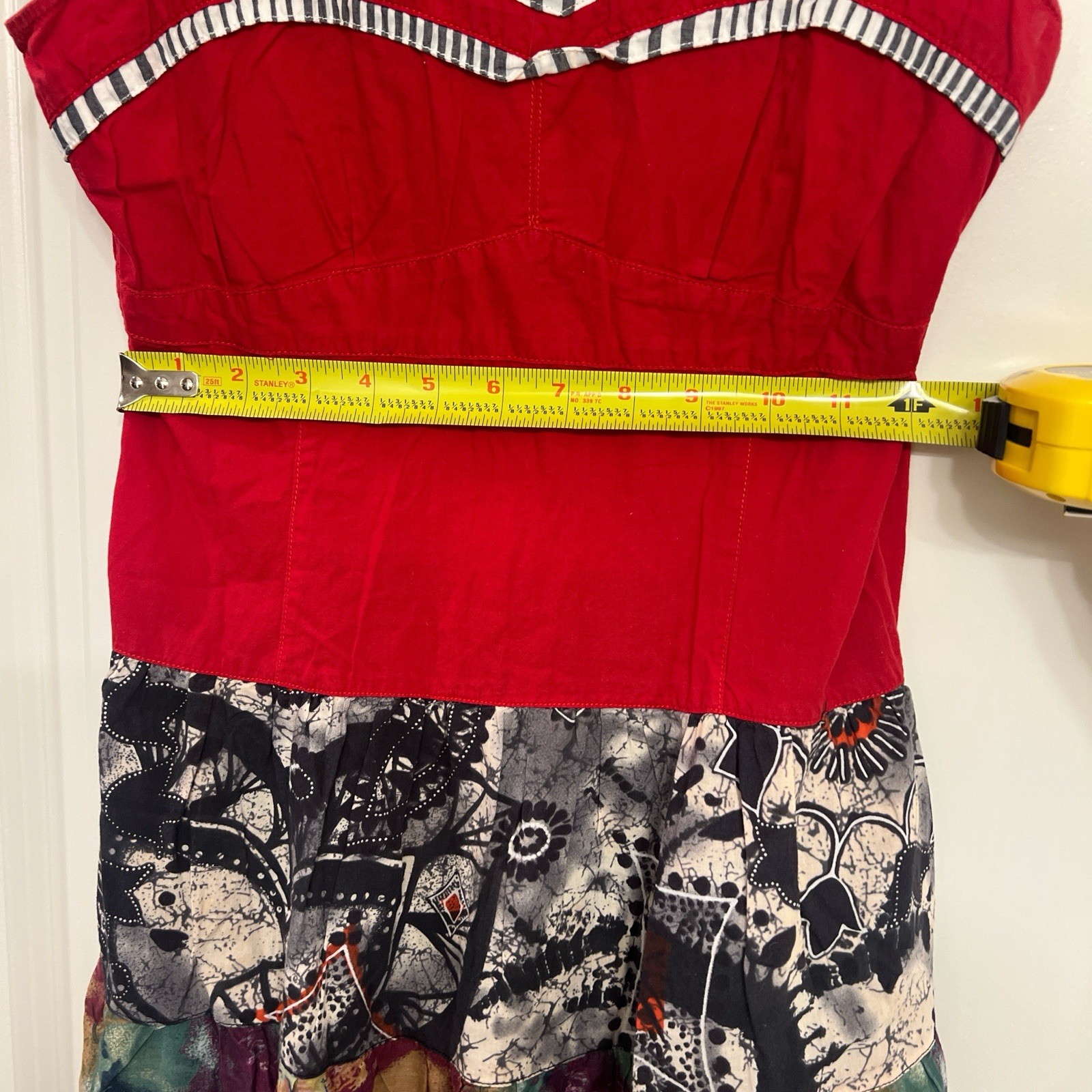 达衣岩 Red Multicolor Patchwork Striped Trim Cotton … - image 5