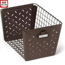 Vintage Stamped Steel Storage Basket W/ Personalized Label Plate Home Organizer