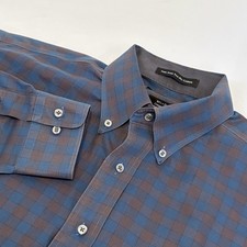Paul Fredrick Shirt Mens 16.5 33 Blue Check Plaid 100 Cotton 2 Ply Button Up