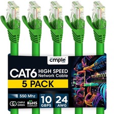5 Pack Cat6 Ethernet Cable Reliable Gigabit LAN Cord with RJ45 Plugs Green
